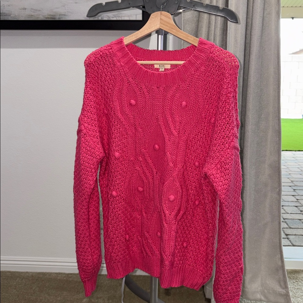 Kori Vibrant Pink Cable Knit Sweater